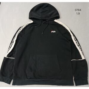 FILA (XL) Men's Black Vintage Slit Pocket Pullover Hoodie
